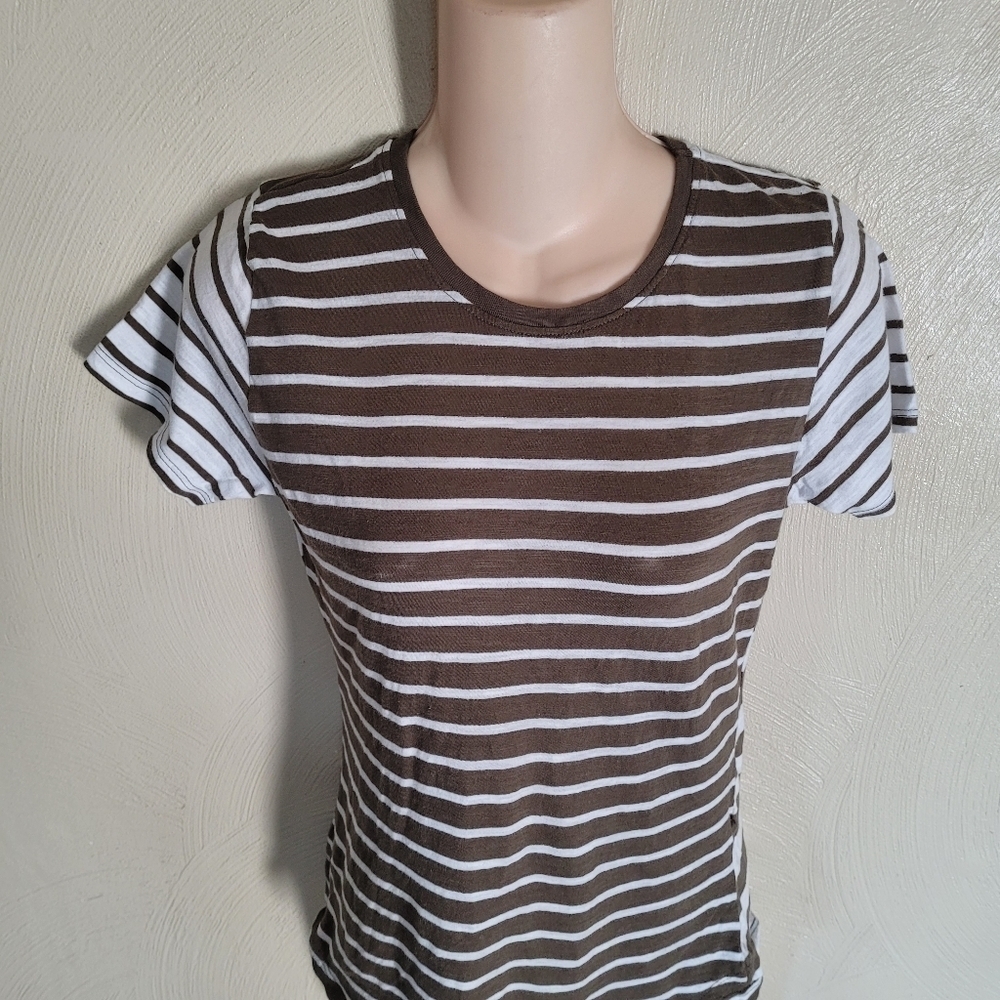Cotton On The One Crew Neck Olive White Stripe T-shirt Size Women's XS - Picture 3 of 10